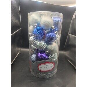 Trim A Home 30 Count Shatterproof Ornaments Blue Purple Silver